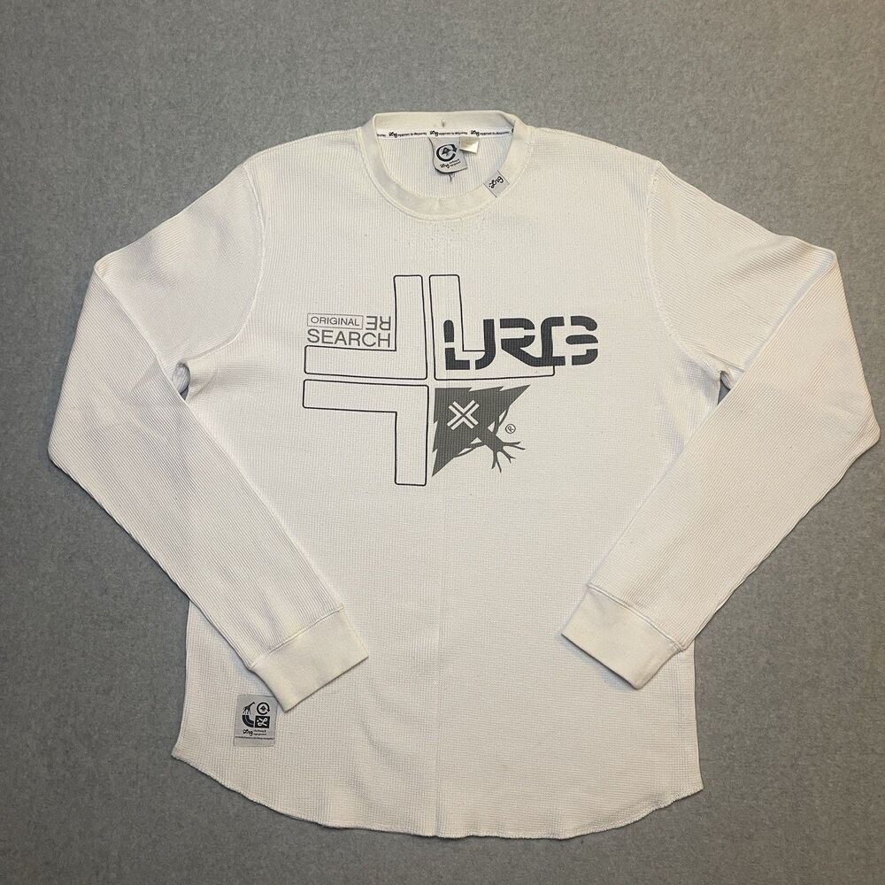Y2K LRG Men's White Cotton Waffle-Knit Graphic Logo Pullover Sweater L Regular